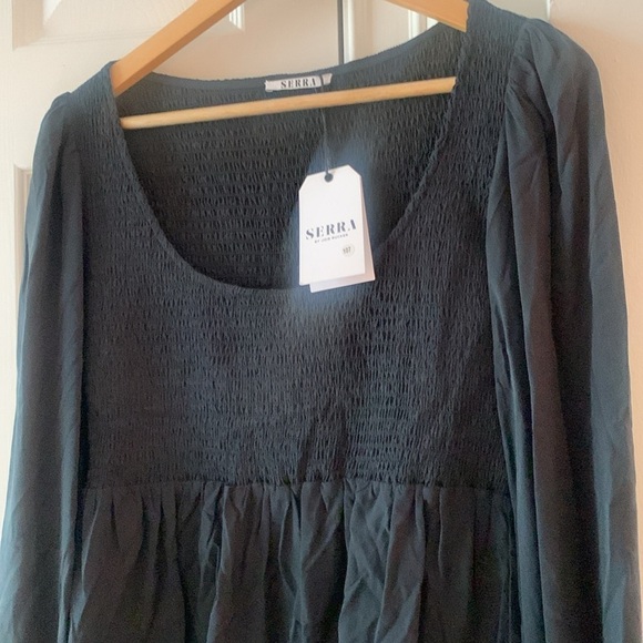 NWT Serra by Joie Premium Boutique Vintage Smocked Blouse Black Small - Picture 3 of 10